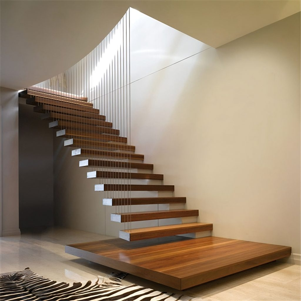 Floating staircase in a modern Texas home