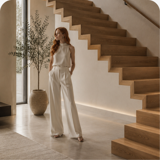 Zigzag staircase with alternating tread pattern